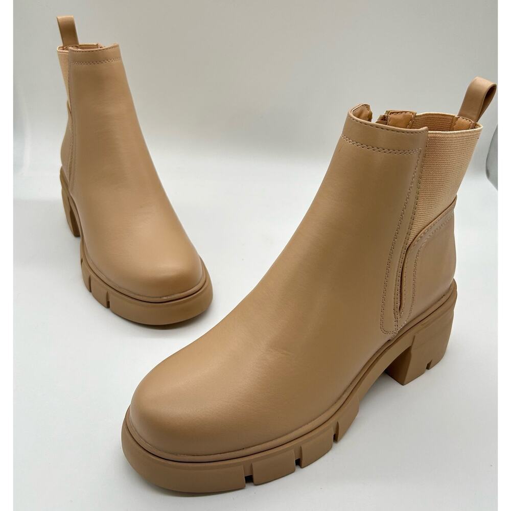 Vodvob Boots Womens 7.5 Tan Chelsea Fashion Lug Sole‎ Ankle Chunky Heel Boots